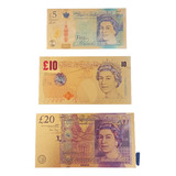 Cédulas Inglaterra 5/10/20 Libras Metalizadas Gold Fantasia