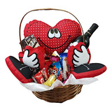 Cesta Chocolate Vinho Coração Dengo Presente P/ Quem Vc Ama
