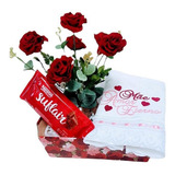 Cesta De Presente Dia Das Mães Flores Artificiais+ Chocolate Cor Vermelho