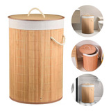 Cesto De Roupa Suja De Bambu Organizador Com Tampa Multiuso