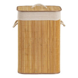 Cesto De Roupa Suja Lavanderia Banheiro Retangular Bambu Tampa