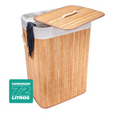 Cesto De Roupas Multiuso Roupeiro Bambu Retangular Artiko Pratic Organizador Com Tampa 72l