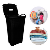 Cesto Roupa Suja Plástico Preto Tampa Alça Lugares Pequenos