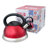 Chaleira A5 Gold Inox/vermelha 3l Fundo Duplo