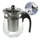 Chaleira Bule De Vidro Infusor Inox Para Chá Cor Preto
