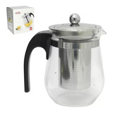 Chaleira Vidro Infusor Aço Inox Bule Chá Café Agua Cor Prateado