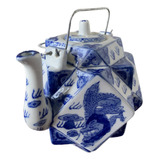 Chaleira/bule Azul Antigo De Porcelana 1.100ml