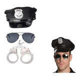 Chapéu Quepe Policial Óculos Algema Fantasia