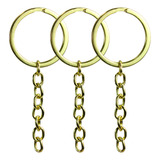 Chaveiro Com Argola Batida E Corrente Dourada 100 Un