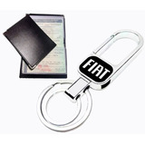 Chaveiro Fiat Metal Mosquetão + Porta Documento Carro