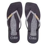 Chinelo Coca-cola Square Glow Coke Preto E Prata Feminino 