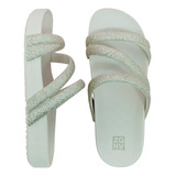 Chinelo Zaxy Feminino Tiras Frontais Brilhosas Slide Glamour