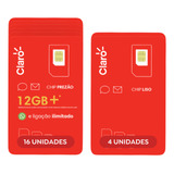 Chip Claro Kit 20: 4 Chip S/ Recarga+16 C/ R$10 De Recarga
