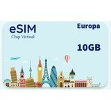 Chip Virtual (esim) Europa + 38 Países, Franquia 10gb 