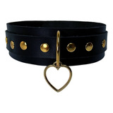 Choker Coleira Feminina Gargantilha Coração Couro Dourado