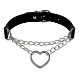 Choker De Couro Pingente Coração Coleira Corrente Cosplay