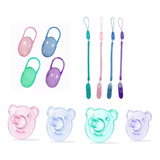 Chupeta Silicone Ursinho + Prendedor Mola + Porta Chupeta
