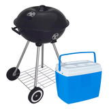 Churrasqueira Portatil Bafo + Caixa Térmica 19l Cooler Azul