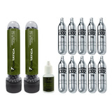 Cilindro Co2 12g Kit 10un + 1000 Esferas De Aço 4.5mm + Óleo