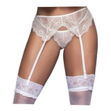 Cinta Liga Branca Sensual Provocante C/ Calcinha + Meia 7/8