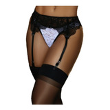 Cinta Liga Sexy Em Renda Laço Cetim Com 4 Ganchos + Meia 7/8
