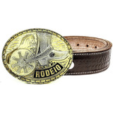Cinto Country Cowboy De Couro Masculino Fivela Cavalo Rodeo