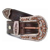 Cinto Country Feminino Couro Legítimo Fivela Strass Original