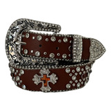 Cinto Country Fivela Redonda Pedraria Cruz Strass Brilhos