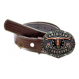 Cinto Cowboy Em Couro Legítimo Com Fivela American Top
