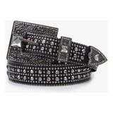 Cinto Feminino Country Com Strass E Rebites Fivela Ponteira E Pedras