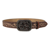 Cinto Feminino Country Feminino Em Couro Fivela Com Strass