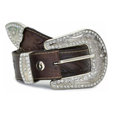 Cinto Feminino Country Fivela Strass Couro Legitimo Rodeio