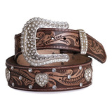 Cinto Feminino Fivela Strass Cinto Country Pedraria Cowgirl Cor Marrom coração fivela Redonda Tamanho 90 Cm Veste 42