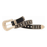 Cinto Feminino Moda Country Com Pedras, Strass, Passador, Ponteira E Fivela