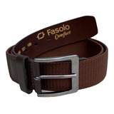 Cinto Masculino Esportivo Fasolo Couro Legítimo E Elástico. Cor Café Tamanho 100