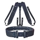 Cinto Na Tático Militar + Suspensório Com Bolso Preto