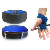 Cinturão Couro E Fita Strap Par Luva Agachamento Powerlifit 