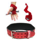 Cinturão Couro E Fita Strap Par Powerlifit Agachamento Luva