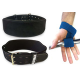 Cinturão Couro E Fita Strap Par Powerlifit Luva Agachamento