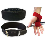 Cinturão Couro E Fita Strap Par Powerlifit Luva Agachamento