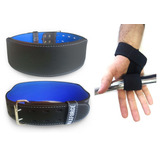 Cinturão Couro + Fita Strap Par Agachamento Powerlifit