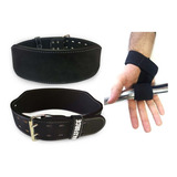 Cinturão Couro + Fita Strap Par Powerlifit Luva Agachamento