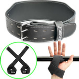 Cinturão De Couro + Fita Strap Academia Crossfit Musculação