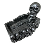 Cinzeiro Esqueleto 3d Crânio Caveira Skull Prata Resina