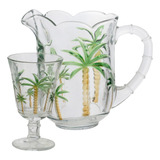 Cj Jarra 6 Taças Cristal Palm Hand Painting 1,3l/240ml Lyor