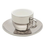 Cj Jogo 6 Xic/pires Café Porcelana Versa Branco Prata 90ml 