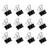 Clips Prendedor Borboleta De Papel Grampo Mola 41mm 12 Peças Cor Preto