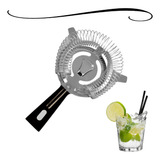 Coador De Bebidas Strainer Dois Apoios Aço Inox Cabo Preto