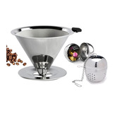 Coador Filtro Reutilizável Café Aço Inox + Infusor Chá Inox 