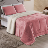 Coberdrom Casal Queen Size Cobertor Edredom Pele Carneiro Cor Rose